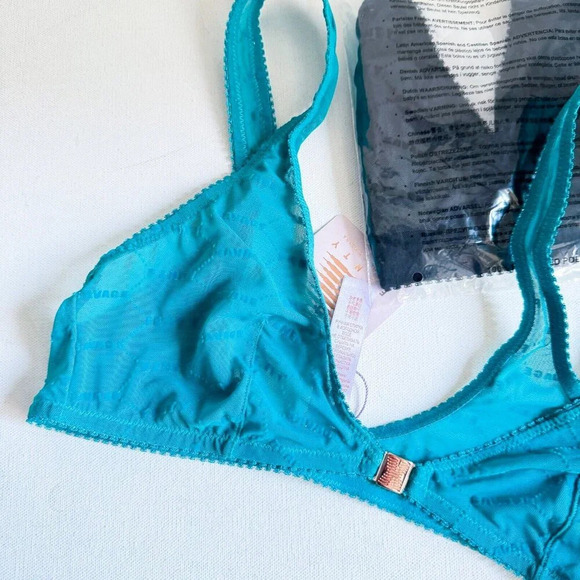Fenty Shimmer  Flocked Logo Bralette Set of 2 Black and Teal M - Picture 4 of 6